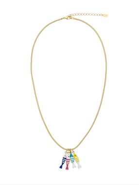 Gold snake chain necklace with small enamel dangle fish; summer ready! nwot